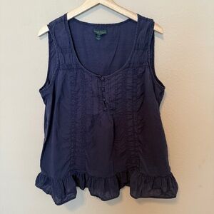 Lauren Ralph Lauren Jeans Co. Woman’s XL Sleeveless Cotton Shirt  Blue Ruffles